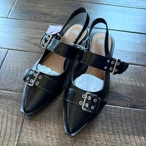 Wild Fable NWT Peyton Black Slingback Buckle Flats Memory Foam Womens 10